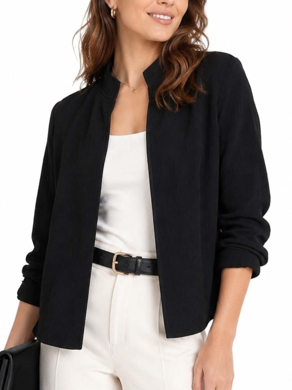 Eileen Fisher Women's Size Small Petite Black Silk Blend Open Front Cardigan